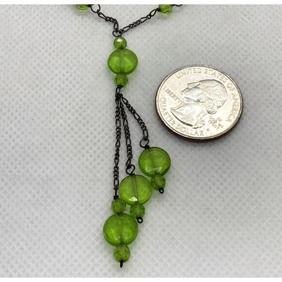 Vintage Green Glass Beaded Pendant 18'' Necklace Sterling 925 Silver 8g Patina - Picture 3 of 7